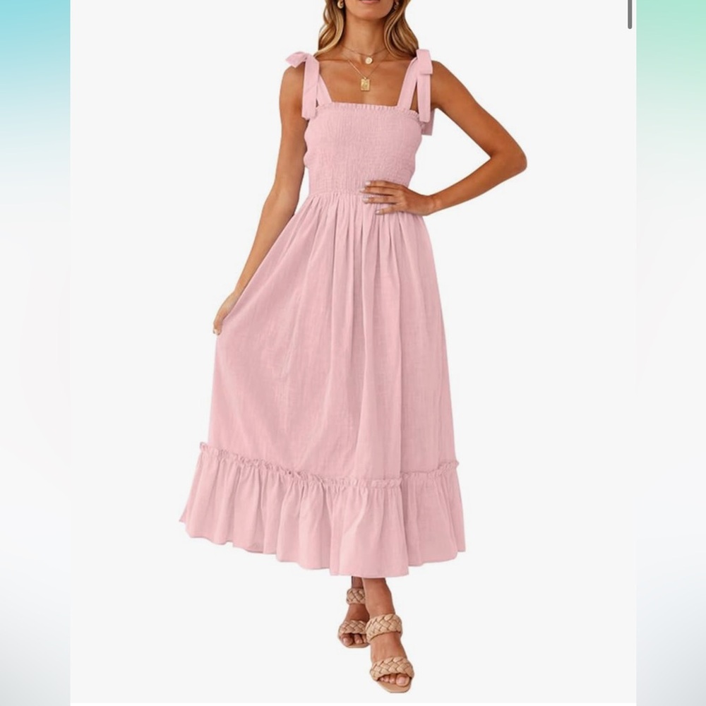 Zesica Boho Spaghetti Strap Square Neck Solid Color Ruffle Long Maxi Dress